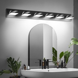 VEVOR 6-Light LED Modern Vanity Light Fixtures, 40.35-Inch, Black Finish Bathroom Wall Lighting Fixture Over Mirror, with IP44 Waterproof, for Bathroom, Living Room, Bedroom, Hallway, Cool White 6000K