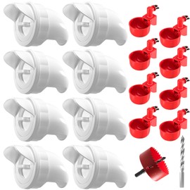 Chicken Feeder No Waste Automatic Poultry Feeder Ports Chicken Feeders and Waterer Set Chicken Feeder Kit 8 Chicken Water Cups with 8 auto Chicken Feeders Ports