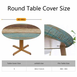 Guxxuil Wooden Rustic Round Table Cloth Cover Wood Grain Texture White Blue Stripe Tablecloth for Indoor Outdoor Picnic Party Fit for 40"-44" Round Tables
