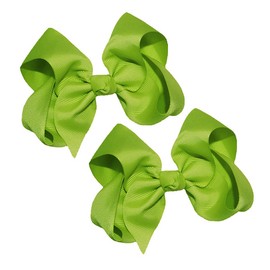 WD2U Girls Set of Two 4" Solid Grosgrain Pigtail Hair Bows French Clip Barrettes Apple Green