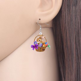 LONYOO Acrylic Easter Basket Eggs Bunny Earrings Dangle Drop Cute Rabbit Jewelry Easter Gifts for Women (Brown)