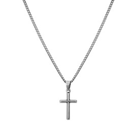 Men's Necklace with Cross Pendant for Men, Silver Black Stainless Steel Cross Chain for Men Women, Cross Gift for Men, Stainless Steel
