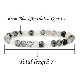 Natural Black Rutilated Quartz Gemstone 6mm Round Beads Stretch Bracelet 7" Unisex