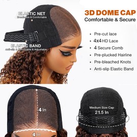 Maytune Wear and Go Glueless Wigs Human Hair Pre Plucked Pre Cut 4/27 Honey Blonde Glueless Bob Wig Human Hair Highlight Ombre Deep Wave 4x4 Closure Wigs for Women 8 Inch