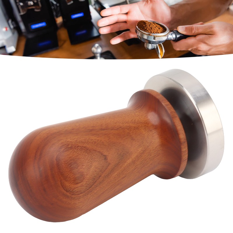 Coffee Tamper with Flat Stainless Steel Base Wooden Handle Coffee
