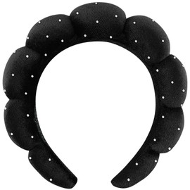 Dolebao Spa Headbands Puffy Makeup Skincare Headbands for Washing Face or Facial, Terry Cloth Fabric Hairbands for Makeup Removal Shower Skin Treatment(Black, Rhinestone)