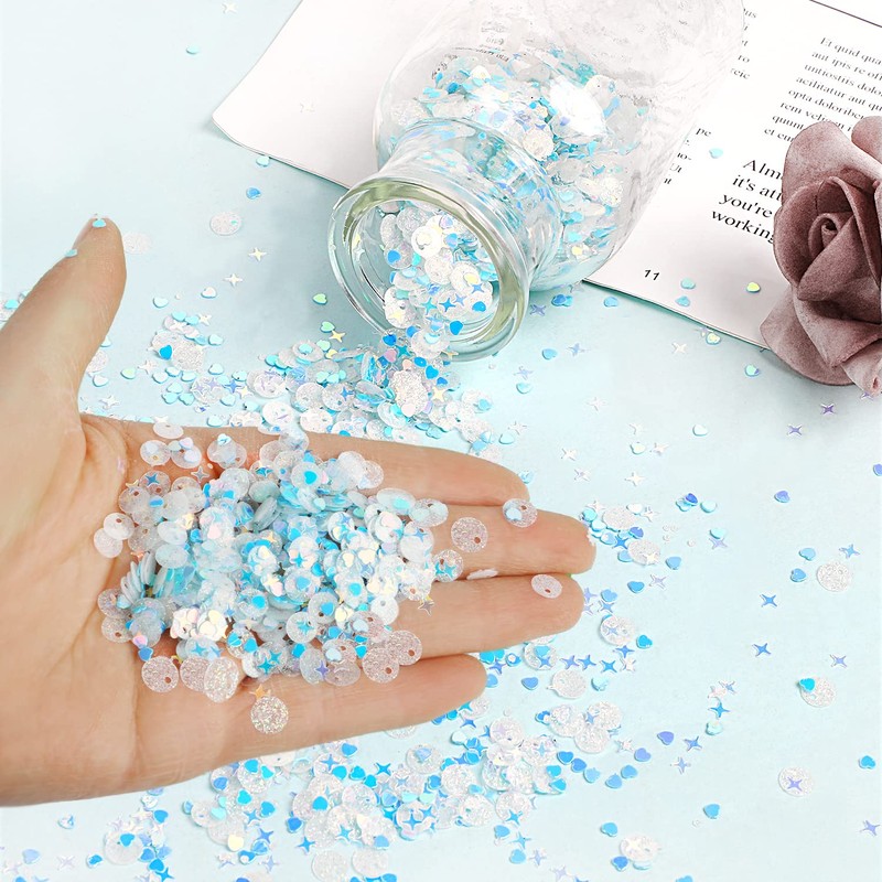 KIMOBER 50 Gram Mixed Craft Sequins and Spangles,Iridescent Blue Assorted