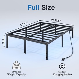 HAVONIZD Queen Size Bed Frame with LED Lights & Charging Station - 18 Inch Heavy Duty Metal Platform Bed Frame No Box Spring Needed, Easy Assembly, No Noise