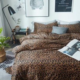 mixinni Leopard Print Duvet Cover Queen Size Long Staple Cotton Queen Bedding Set with Zipper Closure Ties, Perfect for Man and Woman, Ultra Soft and Easy Care (3pcs, Queen Size)