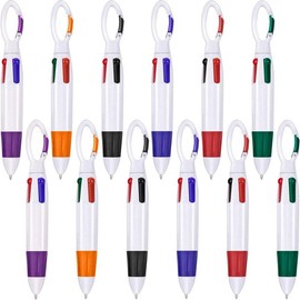 6 count Retractable Shuttle Pens 4 Neon Color in One Ballpoint Pen with Buckle Clip on Top Multi-Color Carabiner Keychain for Office  Supplies Students  Gift (6 ) - Color: 24