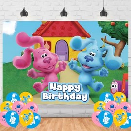 Blues Cartoon Clues Birthday Party Supplies Backdrop 5x3 Blue Cartoon Dog Happy Birthday Background Photography Cartoon Party Decorations Banner Photo Booth Props