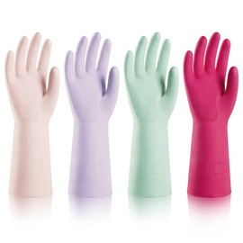 ThxToms 4 Pairs Kitchen Dishwashing Nitrile Gloves, Reusable Latex Rubber Free Household Cleaning Gloves, Kitchen and Bathroom Cleaning, Non-Slip, Flexible &Waterproof, 10 Mil, Colorful, Large