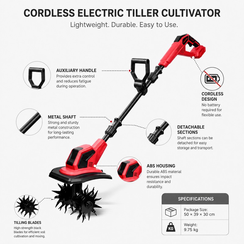 Cordless Electric Garden Tiller for Soil Cultivation – Anti-Tangle Blades