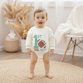 xkwyshop Newborn Infant Baby Boy Girl Football Outfit 1st Football Season Long Sleeve Sweatshirt Bubble Romper Clothes Fall (White, 3-6 Months)