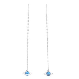 Blue Planet Threader Tassel Dangle Earrings Sterling Silver 925 Minimalist Ear Line Long Chain Dangling Charm Drop Hoop Earring Studs Fashion Jewelry Gifts for Women Sensitive Ears
