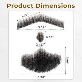 Wodelanle Fake Beard Realistic Mustache 100% Human Hair Full Hand Tied Facial Hair Black Fake Mustache Goatee Lace Invisible Fake Beards for Entertainment Party Drama Movie Makeup
