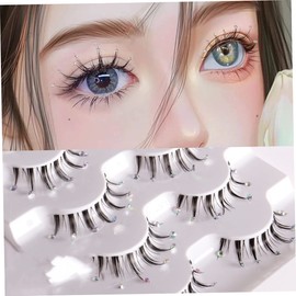 WOONEKY 5 Pairs Fluffy False Eyelashes with Rhinestones Look Eye Extensions for Parties Festivals Lightweight Material for Daily Use