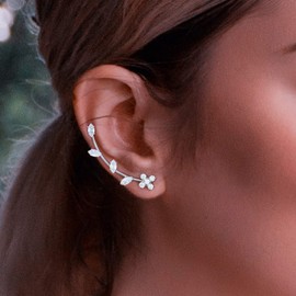 Mytys 33mm Cuff Earrings with AAA Cubic Zirconia in 18K White Gold Plating for Sensitive Ears