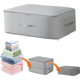 Large Ultra Space Saving Self Compression Organizer, 2024 New Portable Heavy Duty Moving Clothes Compression Storage Bags,Comforter Storage Bag Bedding Storage Bag with Handles (Gray -54x42x60cm)
