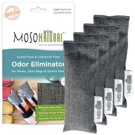Moso Natural Shoe Deodorizer Insert (2 Pack) Charcoal Odor Absorber for Shoes, Boots, Gym Bag | Unscented Shoe Odor Eliminator | Air Purifying Bags (Two Per Pack. 4 Total)