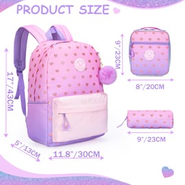 Backpacks for Girls Teenagers School Backpack for Kids Travel Backpack Pink School Bags for Girls Backpacks Ages 8-10 Laptop Bookbag with Lunch Box Pencil Case Sets for Elementary High School Girls