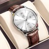 OLEVS Mens Watches Brown Leather Band Minimalist Men's Wrist Watches