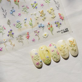 Flower Nail Art Stickers Decals 5D Embossed Flower Nail Stickers Self Adhesive Floral Nail Decals Spring Daisy Sticker for Nails Summer Floral Design for Women DIY Manicure Decorations Accessories