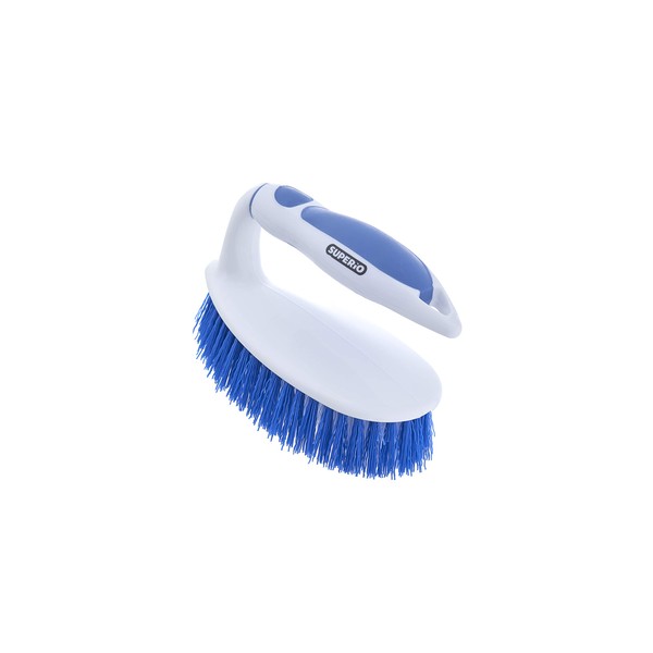 Superio Scrub Brush Flexible Stiff Bristles with Comfort Rubber Grip, Heavy Duty Scrubber for Kitchen, Bathroom, Shower, Sink, Carpet and Floor (Blue)