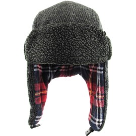 Wool Blend Aviator Trapper hat Trooper Ear Flaps Ushanka Eskimo Russian Warm Winter Cold…, Dark Gray Plaid Lining, One Size