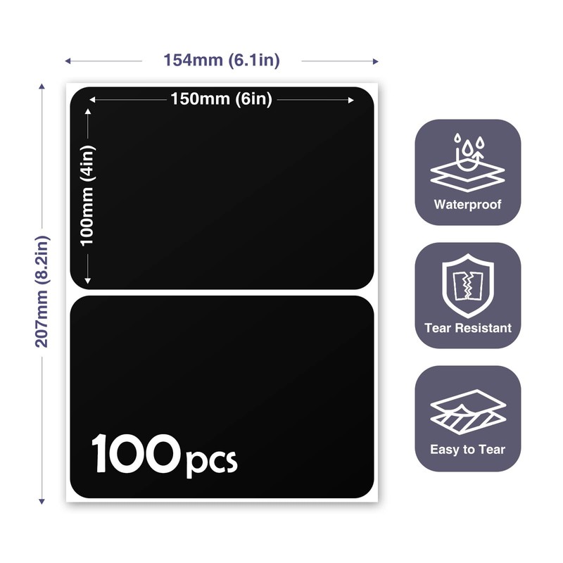 JIEHENG 100Pcs Large Black Labels for Storage Bins,6x4 Inch Removable