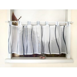 Devola Net Curtain with Wave Pattern Short Curtain Print Short Curtain with Loops Kitchen Curtain Short Modern Voile Bistro Curtain Transparent H x W 45 x 60 cm Grey Pack of 1