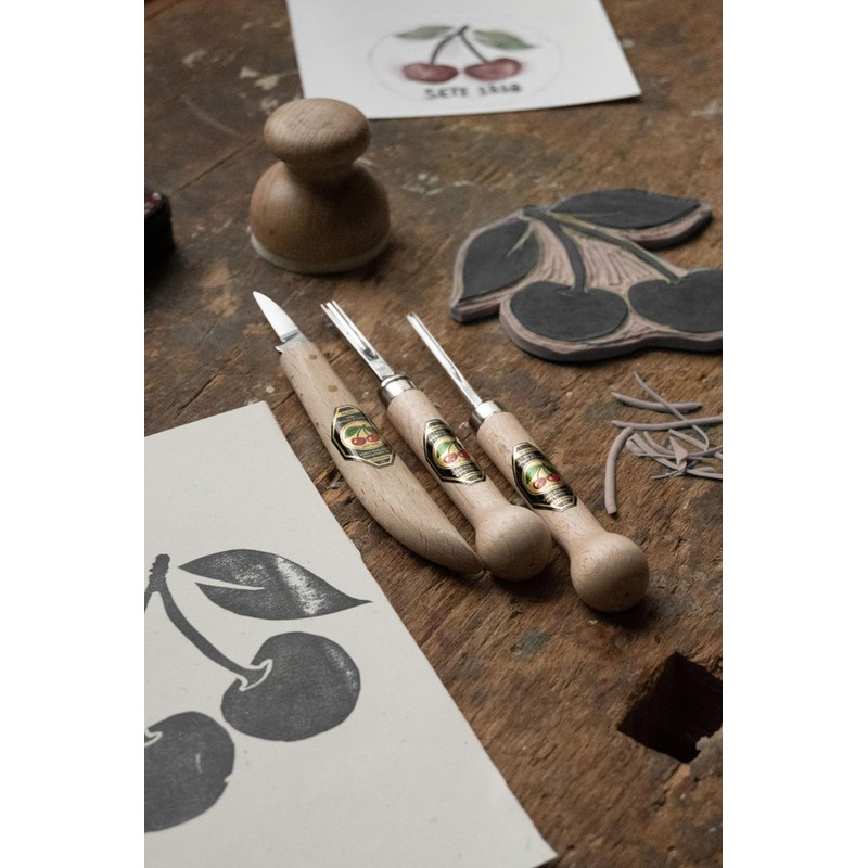 Kirschen 3450000 "Linol" Cutting Tools, Beige/Silver, Set of 3