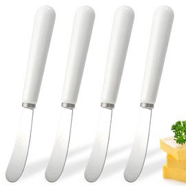 Butter Knife 4Pack Stainless Steel Butter Spreader Knife with Comfortable Handle and Curved Blade Design for Better Scooping of Jam Peanut Butter 6.7" White