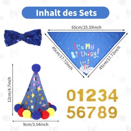 Set of 4 Dog Birthday Bandana Set, Glitter Bow, Triangle Neckerchief Dog, Number Stickers 0-8 for Large, Medium, Small Dogs, Dog Birthday Set (Blue)