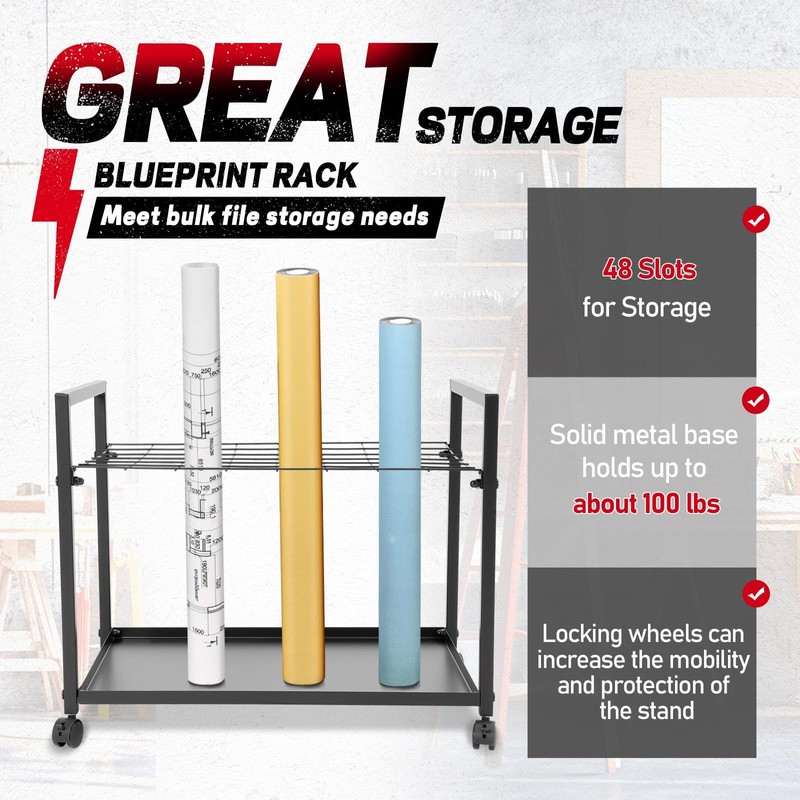 Gelacie Blueprint Storage Rack 48 Slots Portable Architectural Plan Organizer