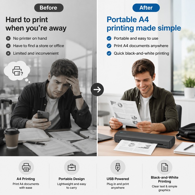Portable A4 Thermal Printer for Travel & Work – Inkless