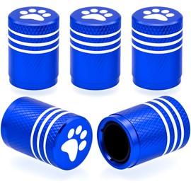 MEAJOO 5PCS Cat Dog Paw Tire Valve Stem Caps, Aluminum Air Caps Cover, with Plastic Liner Corrosion Resistant Leak-Proof, Universal for Cars, SUVs, Bikes, Trucks and Motorcycles (Blue)