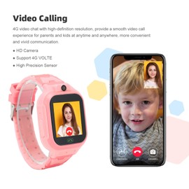4G Kids Smart Watch, Touch Screen Smart Watch Phone, IP67 Waterproof, Video Voice Call, One Touch OS Design, HD Camera, for Students, Boys and Girls, Smart Watch Phone (Pink)