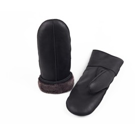 Zavelio Men's Premium Genuine Sheepskin Shearling Mittens – Warm Winter Gloves Black Color Large