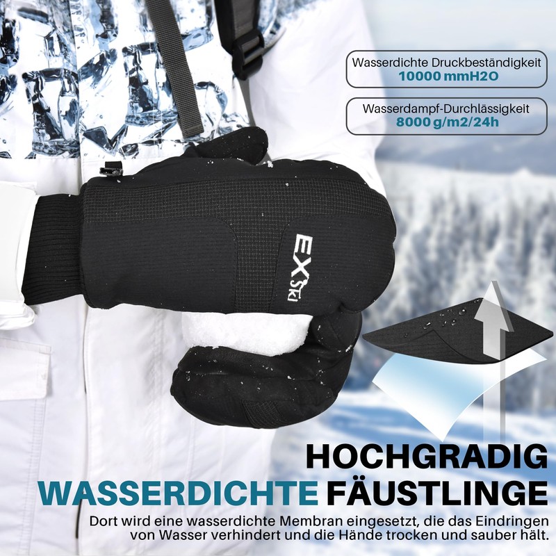 EXski Ski Mittens Men Women Snowboard Ski Gloves Waterproof Touchscreen