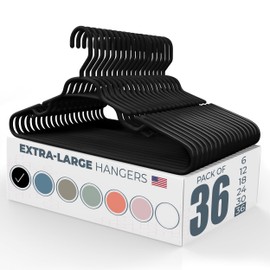 Neaties Large & Wide Heavy Duty Clothes Hangers 36 Pack – Made in USA – Ideal for Plus Size Clothing – 10lb Plastic Hangers with Notches for Oversized Adult Coats & Pants – Black