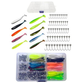 Worm Lure Jighead 100-Piece Set 10 Colors 5 Sizes 1g 1.8g 2.5g 3.5g 5g with Storage Case (Pintail Type)