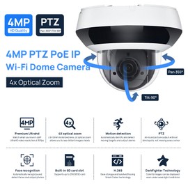 PANOEAGLE OEM DS-2DE2A404IW-DE3/W 4MP PTZ PoE WiFi Camera with 4X Optical Zoom, 2.8~12mm Lens, 355° Pan 90°Tilt Outdoor IP Camera, Night Vision 65ft, Audio Input Output, IP66/IK10, SD Card Slot 256GB