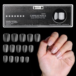 Beautilux Nageltips Square, Full Cover Nail Tips, Pre-Buff Matt Transparent Quadrat Kurz für Heimmaniküre und Nagelstudios-240 Pieces 15 Sizes