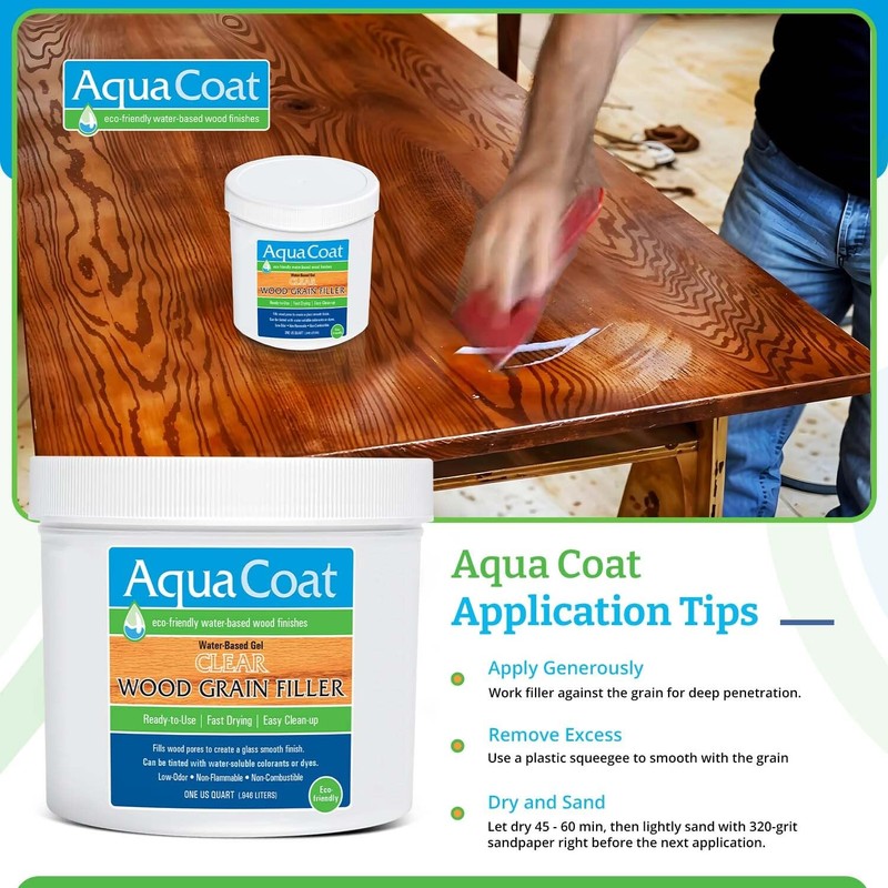 Aqua Coat Water-Based Clear Wood Grain Filler Gel, Fast-Drying, Low
