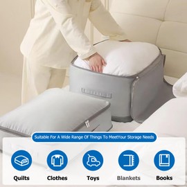 ALLOMN Clothes Storage Bags, 2 Packs Foldable Storage Boxes with Lid Underbed Wardrobe Storage Bag Organiser with Carry Handles for Clothes Duvet Blankets Bedding Shoes (Grey)