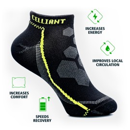 CELLIANT Unisex Infrared (IR) Energizing Sport Ankle Socks (US, Alpha, Large, Regular, Regular, Black (1 Pair))