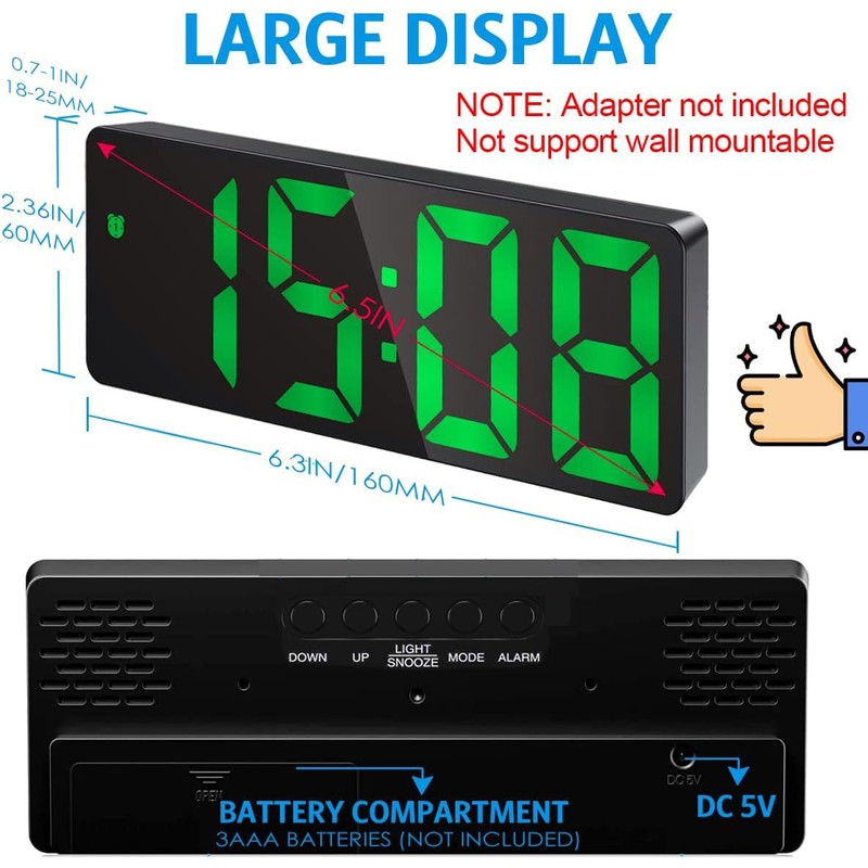 Upgraded Digital Alarm Clock, LED Clock for Bedroom, Electronic Desktop