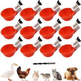 Chicken Waterer Cups, 24 Pack Poultry Water Feeder with Drill, Large Poultry Waterer Automatic Waterer for Chicken Coop, Duck, Chicks, Goose, Turkey, Bunny, Bird (Red, 24 Pack)