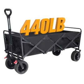 Beach Cart Large Capacity, Heavy Duty Folding Wagon Portable, Collapsible Wagon for Sports, Shopping, Camping Collapsible Foldable cart (Black, 1 Year Warrant)